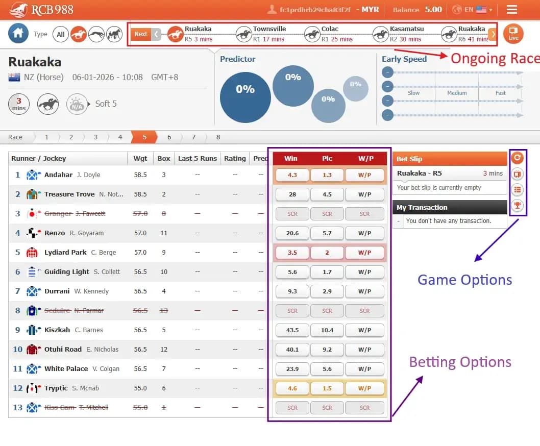 Winbox Horse Betting GamePaly UI Image