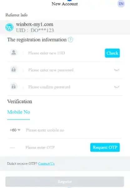Winbox SignUp Page UI Image