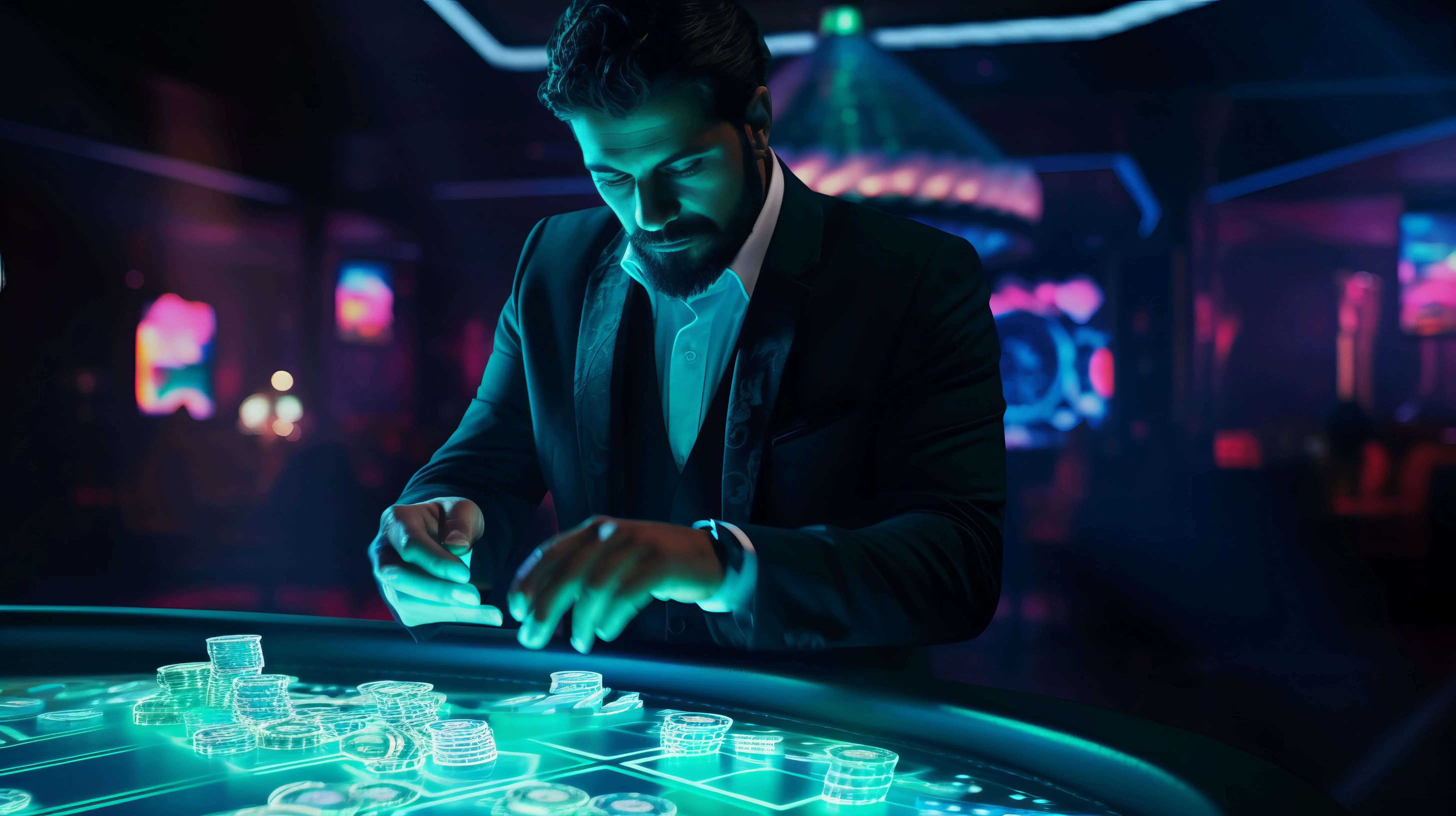 专业玩家正在与由 gambling algorithms 驱动的数字 igaming casino 桌互动
